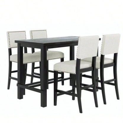5 - Piece Counter Height Dining Set, Classic Elegant Table and 4 Chairs in Espresso and Beige