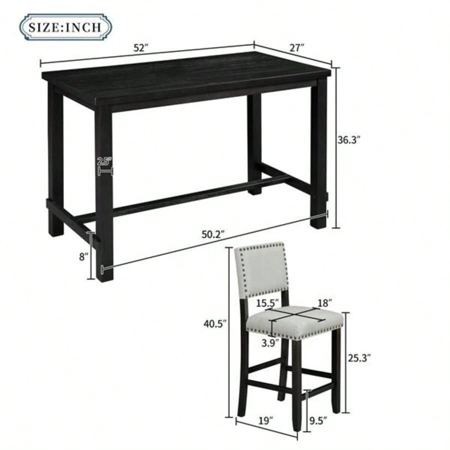 5 - Piece Counter Height Dining Set, Classic Elegant Table and 4 Chairs in Espresso and Beige