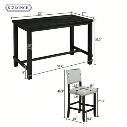 5 - Piece Counter Height Dining Set, Classic Elegant Table and 4 Chairs in Espresso and Beige