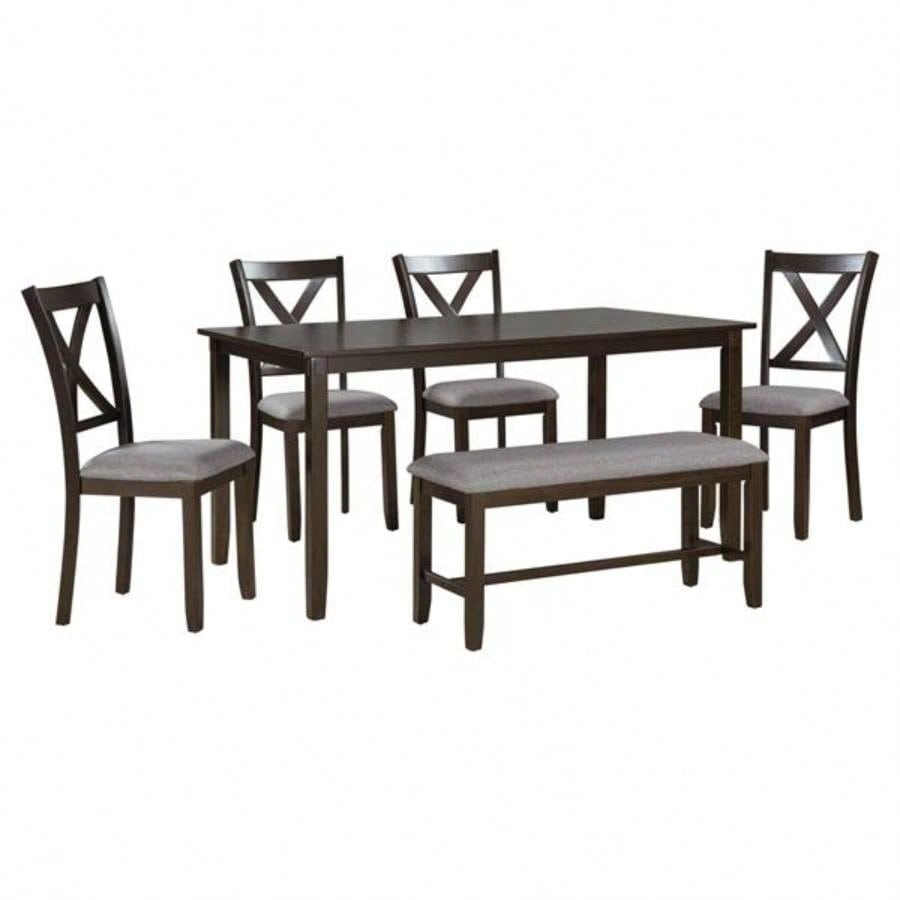 6 - Piece Kitchen Dining Table Set Wooden Rectangular Dining Table, 4 Fabric Chairs and Family Furniture Espresso