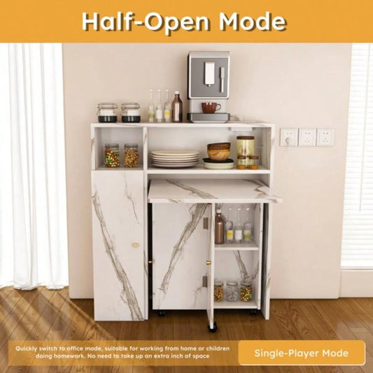 Multifunctional Folding Dining Table with Wall - Mounted Sideboard Storage Small Apartmentswihte