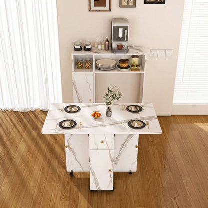 Multifunctional Folding Dining Table with Wall - Mounted Sideboard Storage Small Apartmentswihte