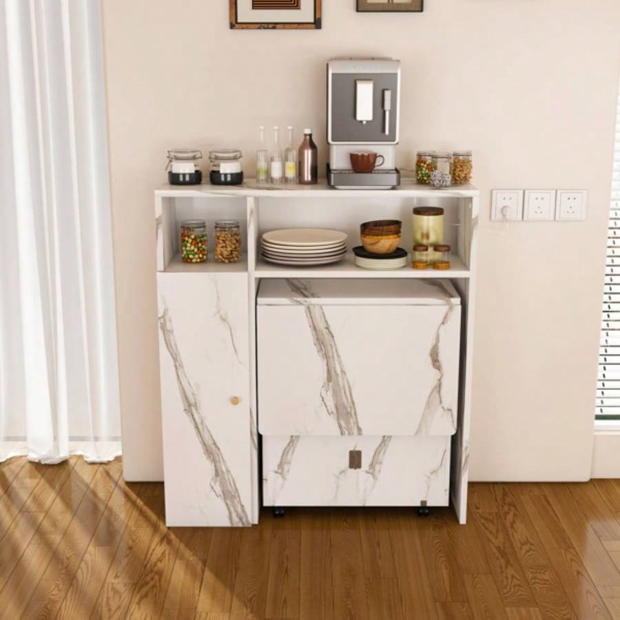Multifunctional Folding Dining Table with Wall - Mounted Sideboard Storage Small Apartmentswihte