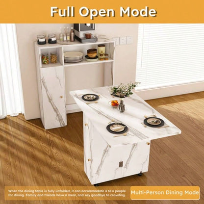 Multifunctional Folding Dining Table with Wall - Mounted Sideboard Storage Small Apartmentswihte