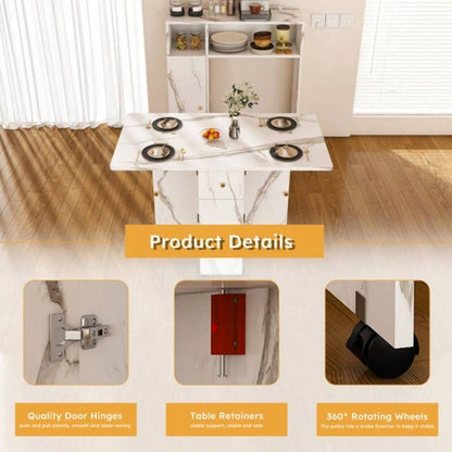 Multifunctional Folding Dining Table with Wall - Mounted Sideboard Storage Small Apartmentswihte