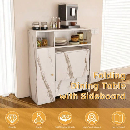 Multifunctional Folding Dining Table with Wall - Mounted Sideboard Storage Small Apartmentswihte