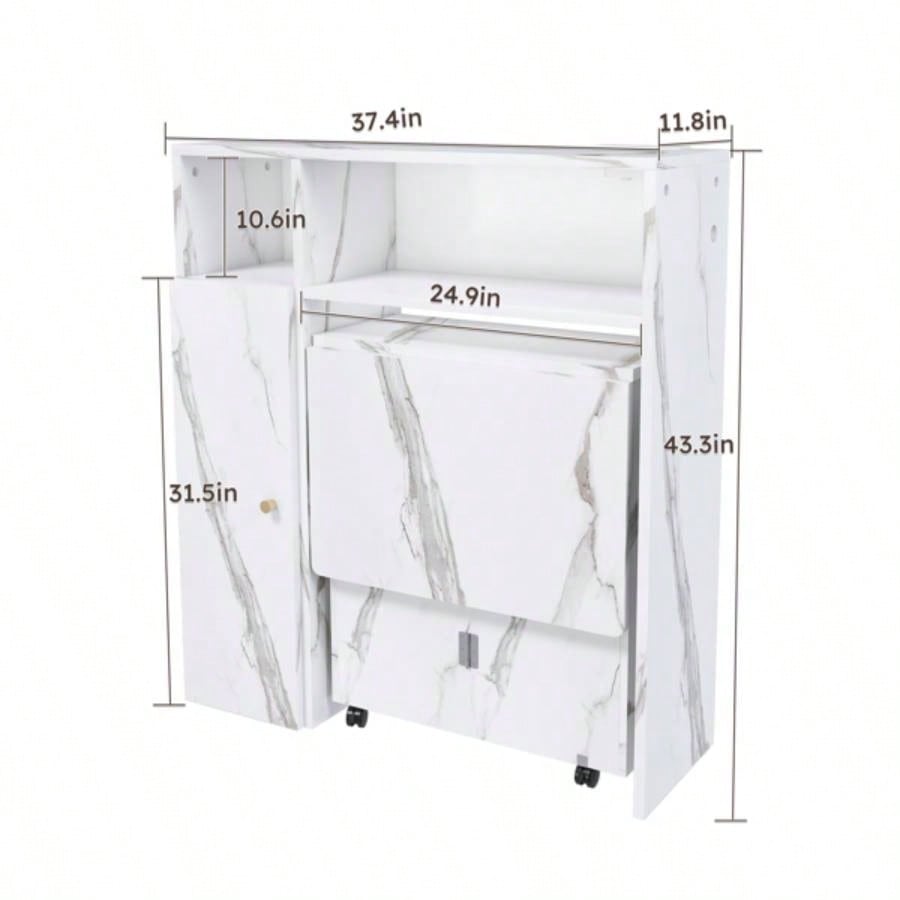Multifunctional Folding Dining Table with Wall - Mounted Sideboard Storage Small Apartmentswihte