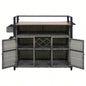 52.8 Wicker Outdoor Grill Cart with Extended Plastic Wood Table Top, Rolling Kitchen Island on Wheels with Storage Cabinet, Patio Backyard Garden Poolside, Double Handle Design,