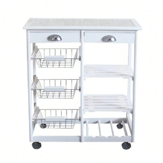 Kitchen Dining Room Cart 2 - Drawer 3 - Basket 3 - Shelf Storage Rack with Rolling Wheels White code: 85659263