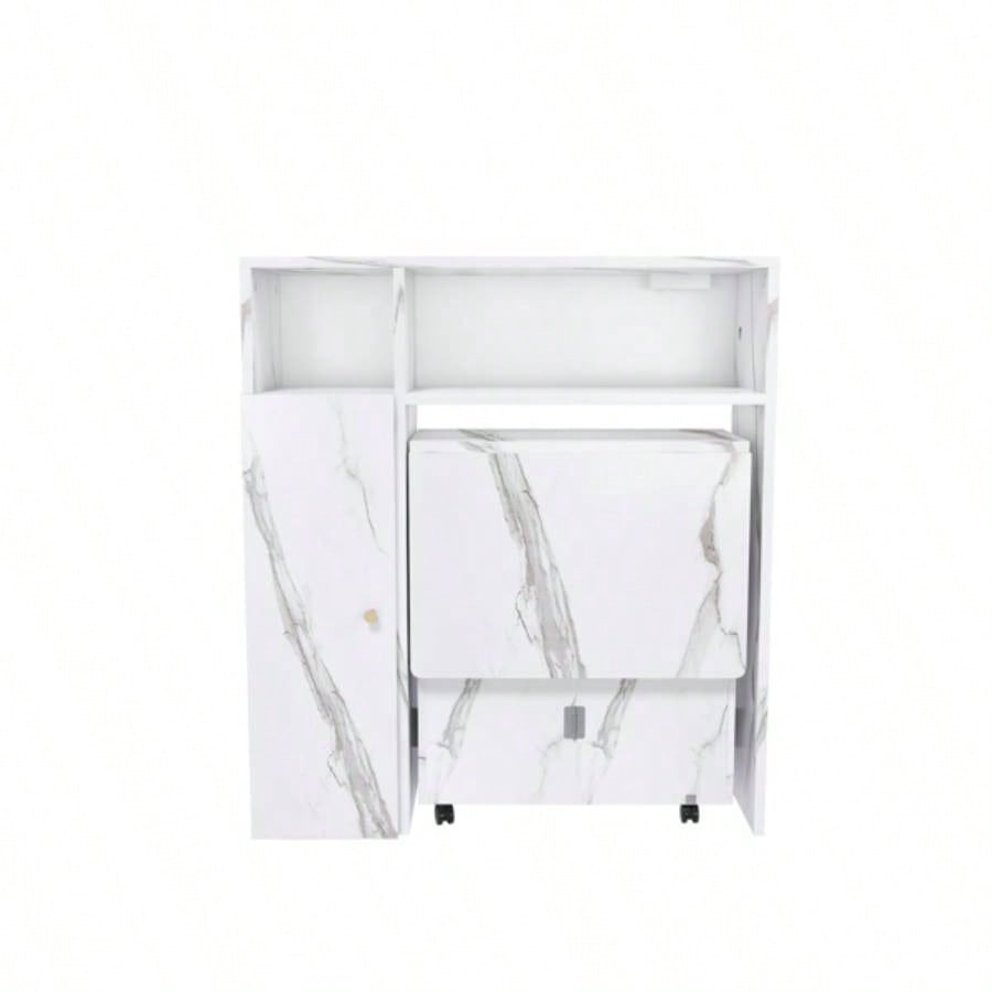 Multifunctional Folding Dining Table with Wall - Mounted Sideboard Storage Small Apartmentswihte