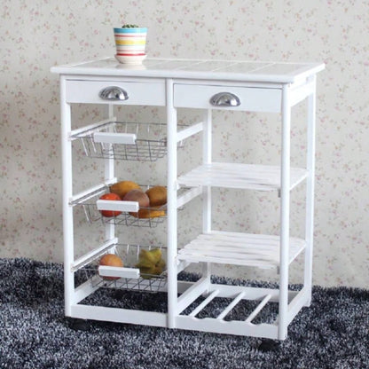 Kitchen Dining Room Cart 2 - Drawer 3 - Basket 3 - Shelf Storage Rack with Rolling Wheels White code: 85659263