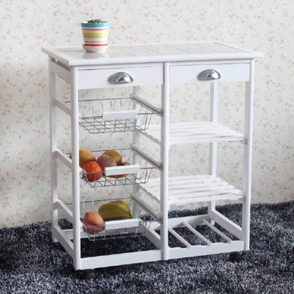Kitchen Dining Room Cart 2 - Drawer 3 - Basket 3 - Shelf Storage Rack with Rolling Wheels White code: 85659263