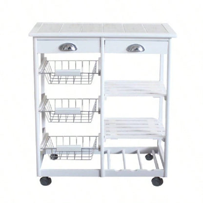 Kitchen Dining Room Cart 2 - Drawer 3 - Basket 3 - Shelf Storage Rack with Rolling Wheels White code: 85659263