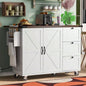 54.5 Farmhouse Kitchen Island with Power Outlet, Kitchen Storage Island with Internal Storage Rack, Drop Leaf, Spice Rack, Rolling Kitchen Cart on Wheels, Home, Kitchen and Dining Room, White