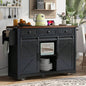 53. Farmhouse Kitchen Island with Power Outlet, 2 Sliding Barn Door Kitchen Storage Island with Drop Leaf, Spice Rack Rolling Kitchen Cart on Wheels, Home, Kitchen and Dining Room, Black