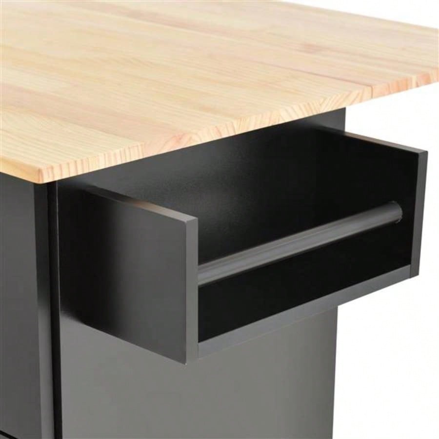 Rolling Mobile Kitchen Island with Solid Wood Top and Locking Wheels, 52. Inch Width, Storage Cabinet and Drop Leaf Breakfast Bar, Spice Rack, Towel Rack Drawer Black