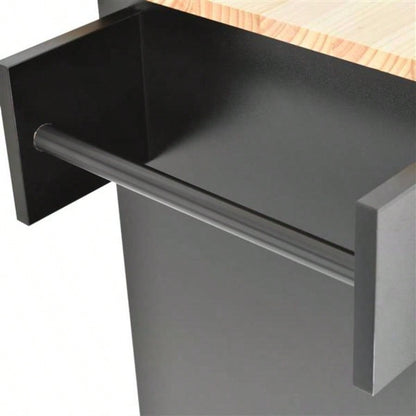 Rolling Mobile Kitchen Island with Solid Wood Top and Locking Wheels, 52. Inch Width, Storage Cabinet and Drop Leaf Breakfast Bar, Spice Rack, Towel Rack Drawer Black