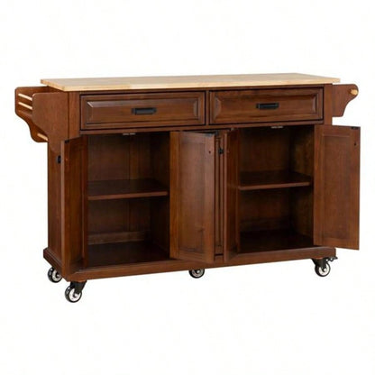 Natural Wood Top Kitchen Island with Storage