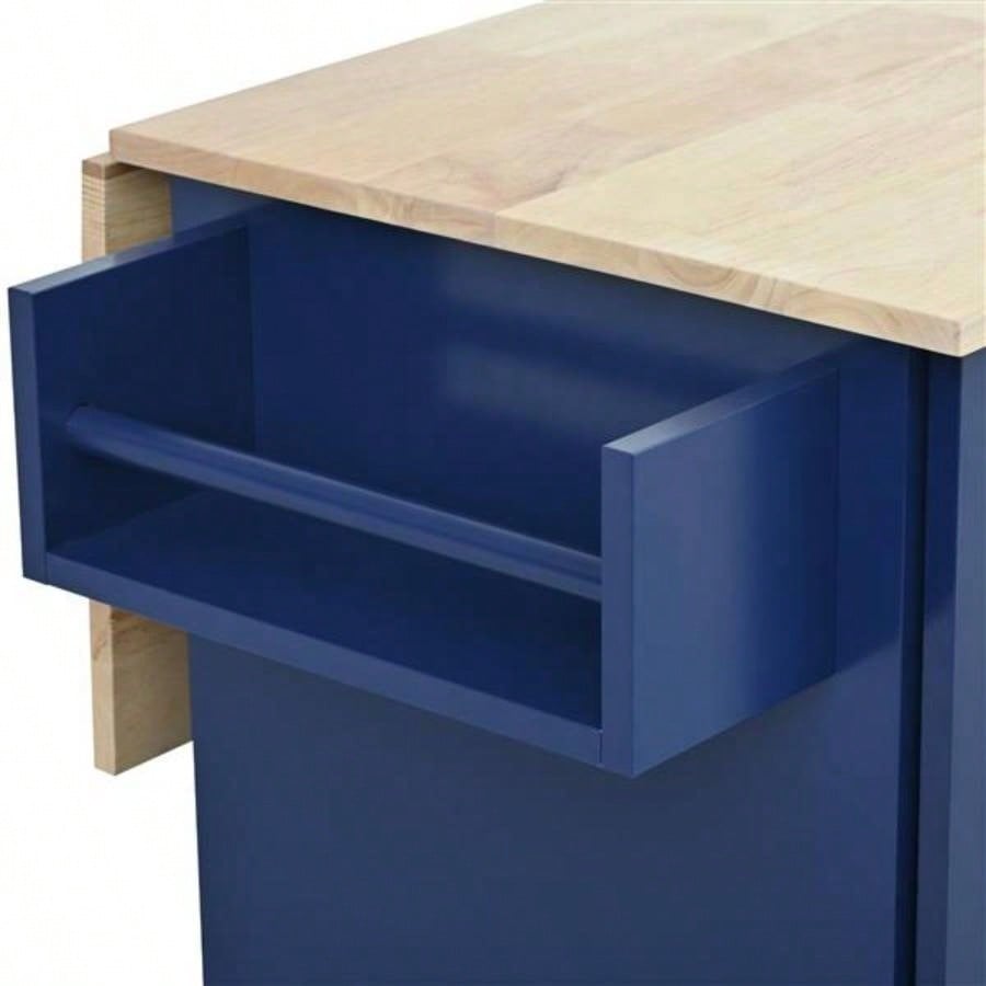 Rolling Mobile Kitchen Island with Drop Leaf - Solid Wood Top, Locking Wheels Storage Cabinet 52. Inch WidthDark blue