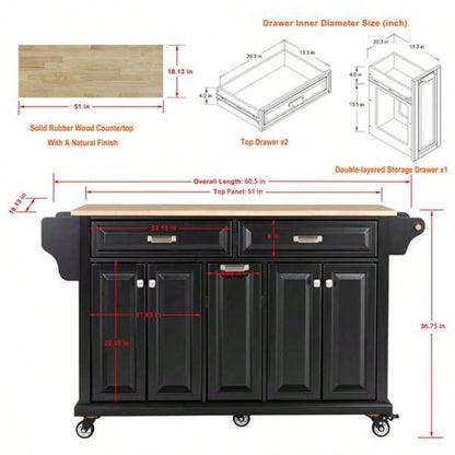 Natural Wood Top Kitchen Island with Storage