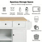 Kitchen Cart with Rubber wood Drop - Leaf Countertop, Cabinet door internal storage racks, Kitchen Island on 5 Wheels with Storage Cabinet and 3 Drawers Dinning Room, White