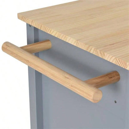 Kitchen Island Cart with Solid Wood Top and Locking Wheels, 54.3 Inch Width, 4 Door Cabinet and Two Drawers, Spice Rack, Towel Rack Blue
