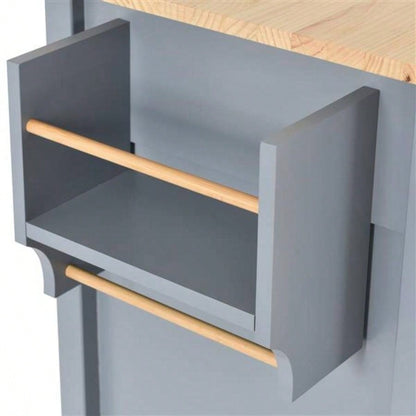 Kitchen Island Cart with Solid Wood Top and Locking Wheels, 54.3 Inch Width, 4 Door Cabinet and Two Drawers, Spice Rack, Towel Rack Blue