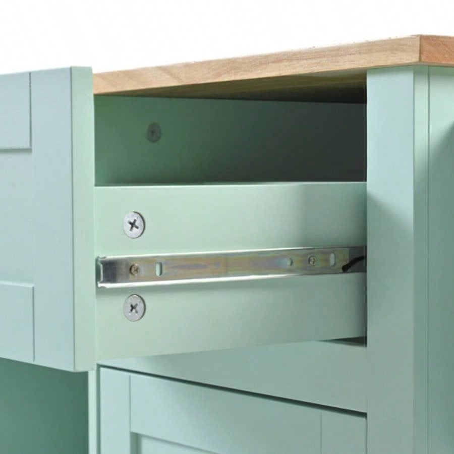 Kitchen Cart with Rubber wood Drop - Leaf Countertop, Cabinet door internal storage racks, Kitchen Island on 5 Wheels with Storage Cabinet and 3 Drawers Dinning Room, Mint Green