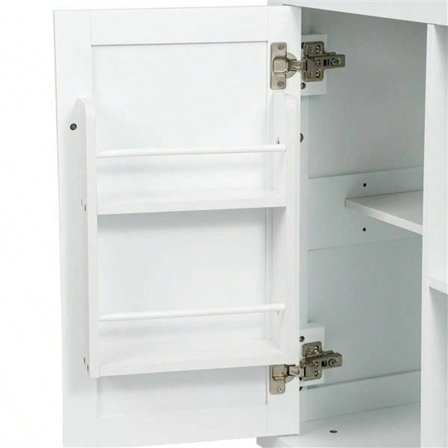 Kitchen Cart with Rubber wood Drop - Leaf Countertop, Cabinet door internal storage racks, Kitchen Island on 5 Wheels with Storage Cabinet and 3 Drawers Dinning Room, White