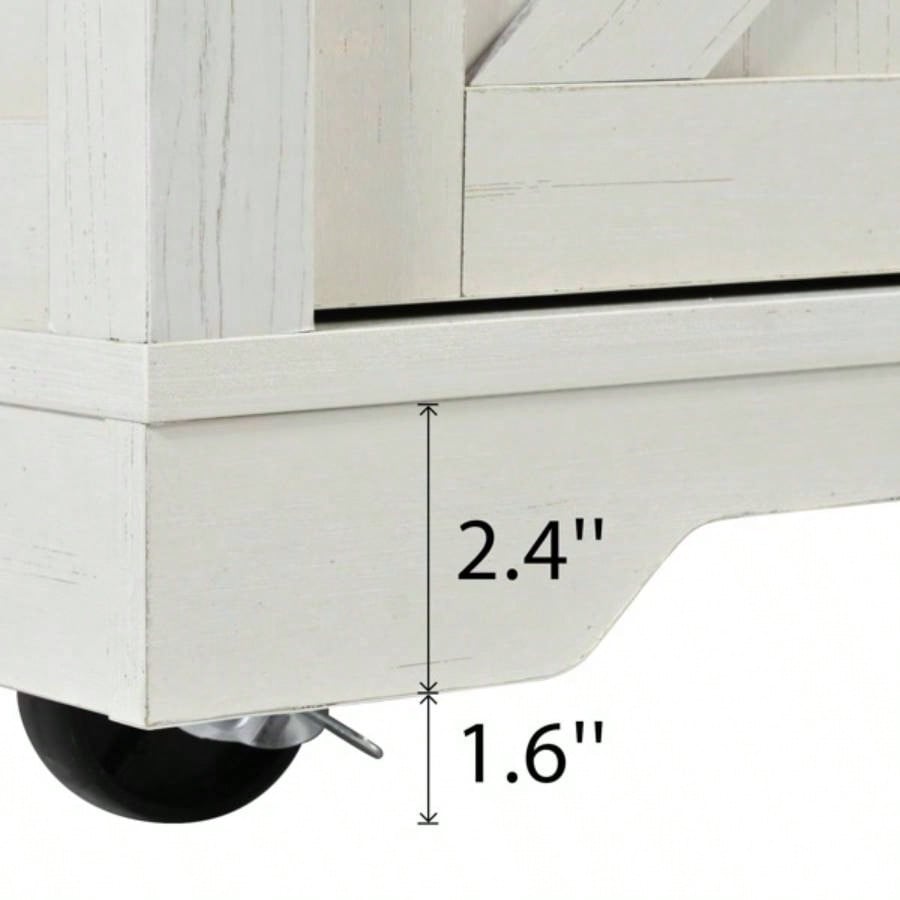53. Farmhouse Kitchen Island with Power Outlet, 2 Sliding Barn Door Kitchen Storage Island with Drop Leaf, Spice Rack Rolling Kitchen Cart on Wheels, Home, Kitchen and Dining Room, White