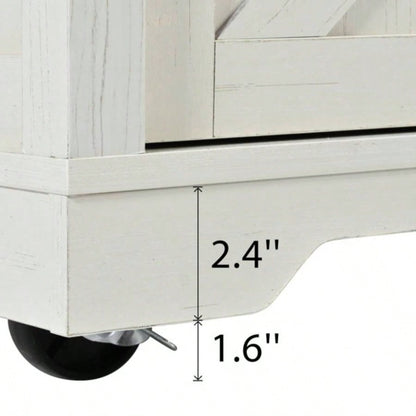 53. Farmhouse Kitchen Island with Power Outlet, 2 Sliding Barn Door Kitchen Storage Island with Drop Leaf, Spice Rack Rolling Kitchen Cart on Wheels, Home, Kitchen and Dining Room, White
