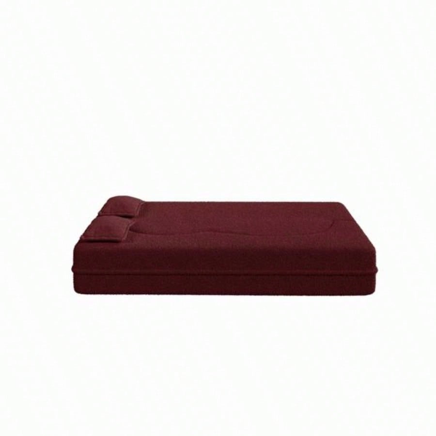 Modern Floor Sofa with 2 Pillows, Convertible Teddy Fabric Foam - Filled Sleeper Sofa Bed, 15 Full Size Folding Mattress Living Room, Guest Bed, no assembly required, Burgundy