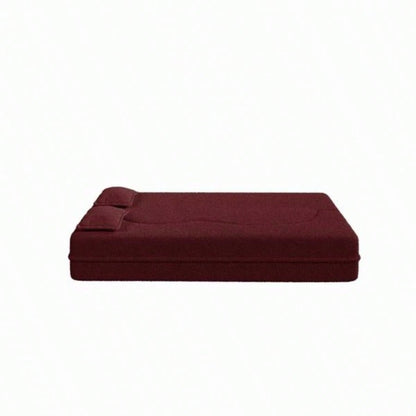 Modern Floor Sofa with 2 Pillows, Convertible Teddy Fabric Foam - Filled Sleeper Sofa Bed, 15 Full Size Folding Mattress Living Room, Guest Bed, no assembly required, Burgundy