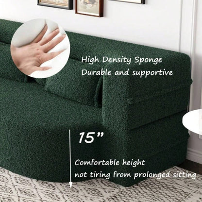Modern Floor Sofa with 2 Pillows, Convertible Teddy Fabric Foam - Filled Sleeper Sofa Bed, 15 Full Size Folding Mattress Living Room, Guest Bed, Playroom, no assembly required, Green