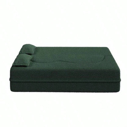 Modern Floor Sofa with 2 Pillows, Convertible Teddy Fabric Foam - Filled Sleeper Sofa Bed, 15 Full Size Folding Mattress Living Room, Guest Bed, Playroom, no assembly required, Green