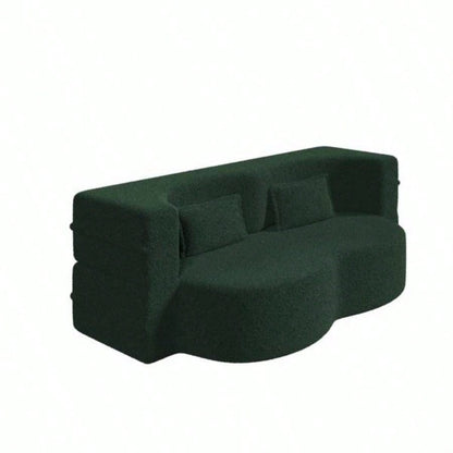 Modern Floor Sofa with 2 Pillows, Convertible Teddy Fabric Foam - Filled Sleeper Sofa Bed, 15 Full Size Folding Mattress Living Room, Guest Bed, Playroom, no assembly required, Green