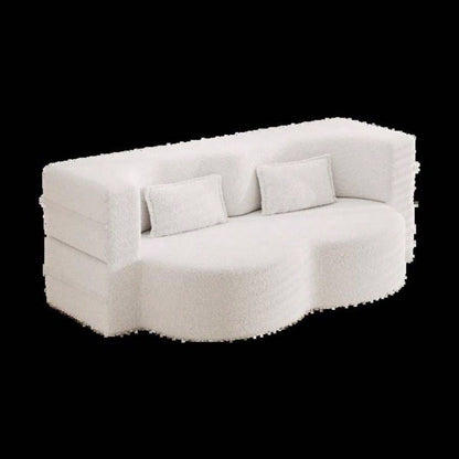 Modern Floor Sofa with 2 Pillows, Convertible Teddy Fabric Foam - Filled Sleeper Sofa Bed, 15 Full Size Folding Mattress Living Room, Guest Bed, Playroom, no assembly required, Beige