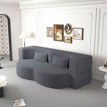 Modern Floor Sofa with 2 Pillows, Convertible Teddy Fabric Foam - Filled Sleeper Sofa Bed, 15 Full Size Folding Mattress Living Room, Guest Bed, Playroom, no assembly required,