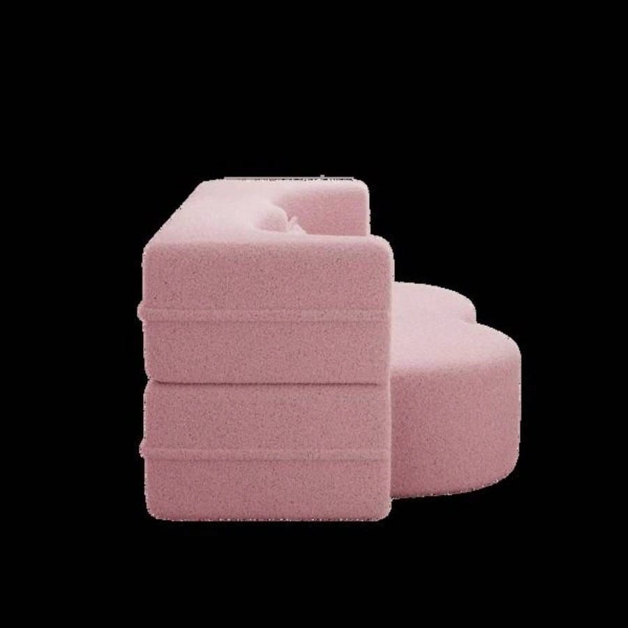 Modern Floor Sofa with 2 Pillows, Convertible Teddy Fabric Foam - Filled Sleeper Sofa Bed, 15 Full Size Folding Mattress Living Room, Guest Bed, Playroom, no assembly required, Pink