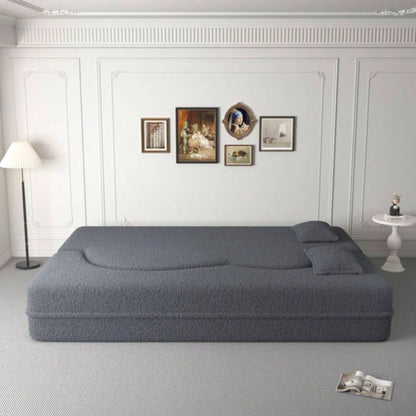 Modern Floor Sofa with 2 Pillows, Convertible Teddy Fabric Foam - Filled Sleeper Sofa Bed, 15 Full Size Folding Mattress Living Room, Guest Bed, Playroom, no assembly required,
