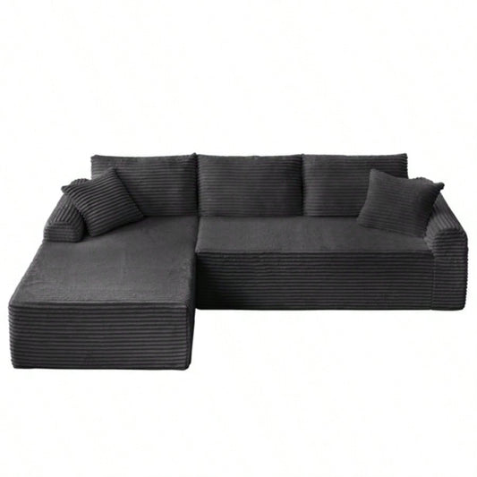 Full - Compression Chaise Lounge Set - Modular Corduroy Sectional with Arched Armrests, Non - Slip Base, Includes 3 Back Cushions 2 Throw Pillows, Right chaise longue sofa