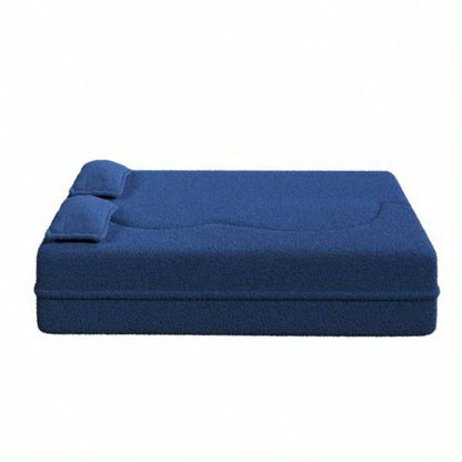 Modern Floor Sofa with 2 Pillows, Convertible Teddy Fabric Foam - Filled Sleeper Sofa Bed, 15 Full Size Folding Mattress Living Room, Guest Bed, Playroom, no assembly required, Blue