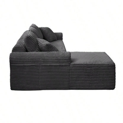 Full - Compression Chaise Lounge Set - Modular Corduroy Sectional with Arched Armrests, Non - Slip Base, Includes 3 Back Cushions 2 Throw Pillows, Right chaise longue sofa
