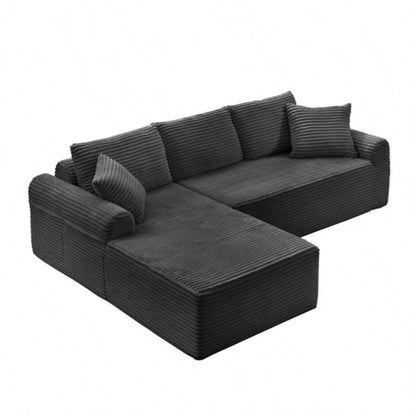 Full - Compression Chaise Lounge Set - Modular Corduroy Sectional with Arched Armrests, Non - Slip Base, Includes 3 Back Cushions 2 Throw Pillows, Right chaise longue sofa