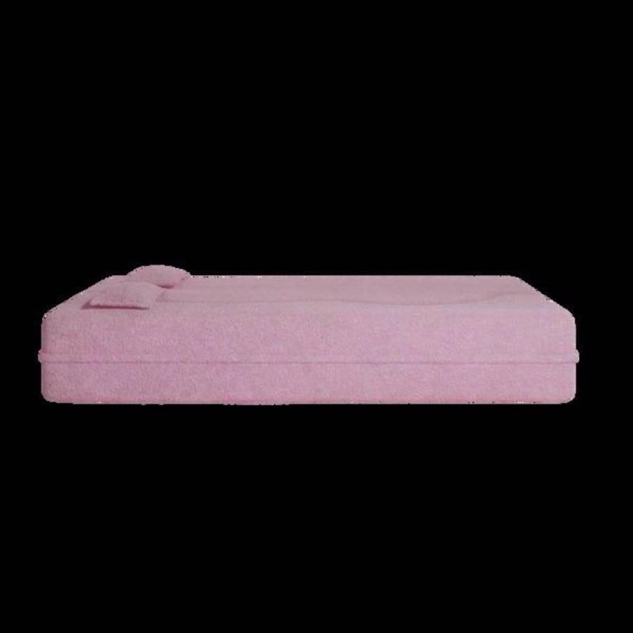 Modern Floor Sofa with 2 Pillows, Convertible Teddy Fabric Foam - Filled Sleeper Sofa Bed, 15 Full Size Folding Mattress Living Room, Guest Bed, Playroom, no assembly required, Pink