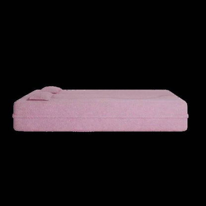 Modern Floor Sofa with 2 Pillows, Convertible Teddy Fabric Foam - Filled Sleeper Sofa Bed, 15 Full Size Folding Mattress Living Room, Guest Bed, Playroom, no assembly required, Pink