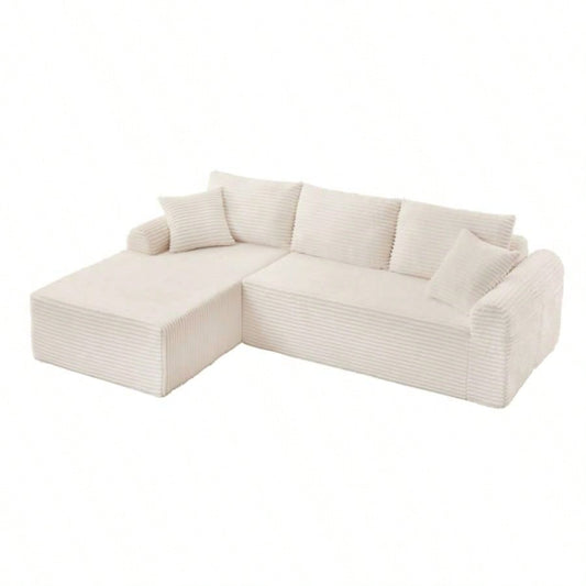 Full - Compression Chaise Lounge Set - Modular Corduroy Sectional with Arched Armrests, Non - Slip Base, Includes 3 Back Cushions 2 Throw Pillows, Right chaise longue sofa