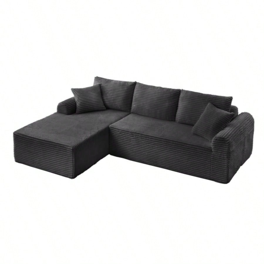 Full - Compression Chaise Lounge Set - Modular Corduroy Sectional with Arched Armrests, Non - Slip Base, Includes 3 Back Cushions 2 Throw Pillows, Right chaise longue sofa