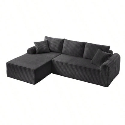 Full - Compression Chaise Lounge Set - Modular Corduroy Sectional with Arched Armrests, Non - Slip Base, Includes 3 Back Cushions 2 Throw Pillows, Right chaise longue sofa