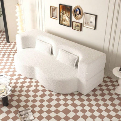 Modern Floor Sofa with 2 Pillows, Convertible Teddy Fabric Foam - Filled Sleeper Sofa Bed, 15 Full Size Folding Mattress Living Room, Guest Bed, Playroom, no assembly required, Beige